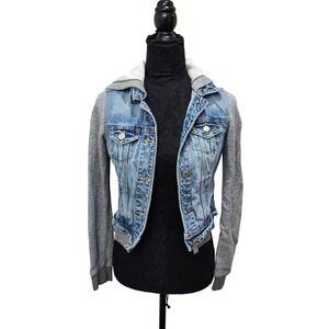 American Eagle Denim‎ Jean Jacket Hoodie Knit Sleeves XS Casual Layering